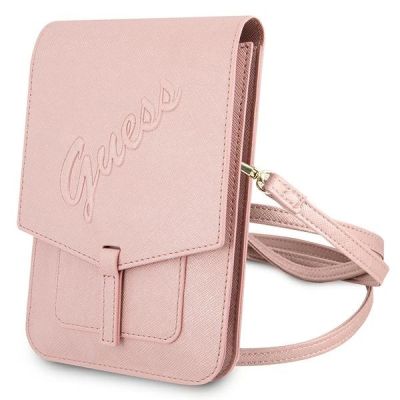 Guess Saffiano Script Phone Bag - Pink