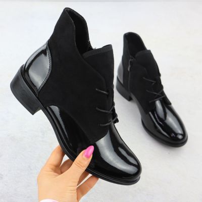 2. Women's insulated patent leather ankle boots, black, Jezzi ASA198-15