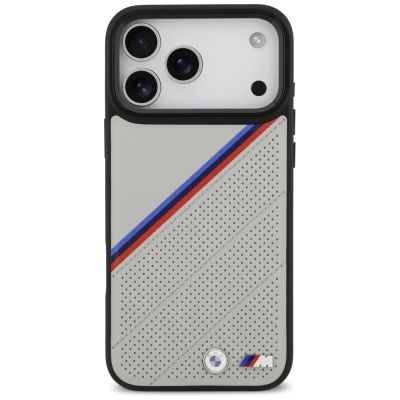 3. BMW M Tricolor Metal Logo MagSafe Case for iPhone 17 Pro Max - Gray