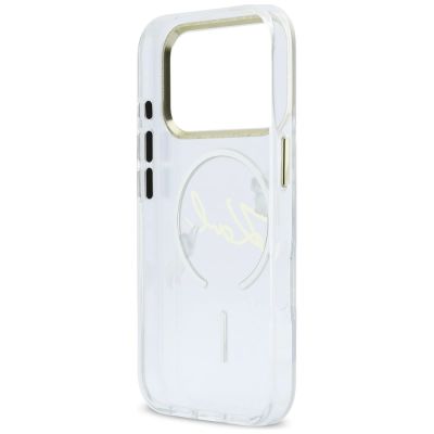 7. Karl Lagerfeld IML Choupettes Karl Script Logo MagSafe Case for iPhone 17 Pro Max - Clear