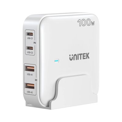 UNITEK GAN DESK CHARGER 100W 2XUSB-A 2XUSB-C WHITE