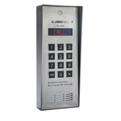 Laskomex CD-2600R audio with RFID key reader made of stainless steel, in a surface-mounted housing.