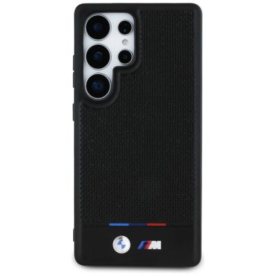 3. BMW Leather Tricolor Stripe MagSafena Samsung Galaxy S25 Ultra Case - Black