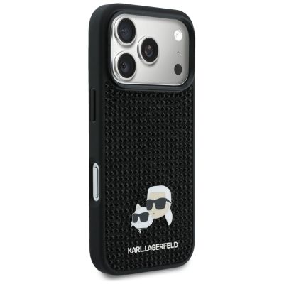 4. Karl Lagerfeld Rhinestones Karl&Choupette Pin Case for iPhone 17 Pro - Black