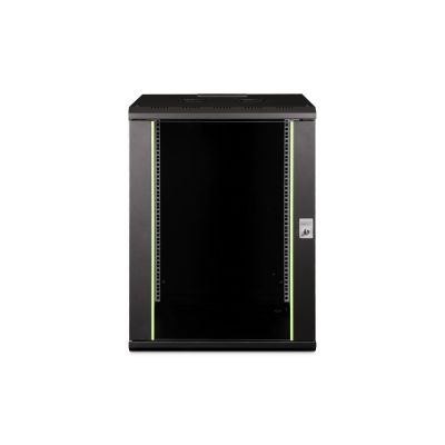 39. Unique 19" 16U wall-mounted network cabinet, 600x600, glass door, black, undivided, assembled, 100kg