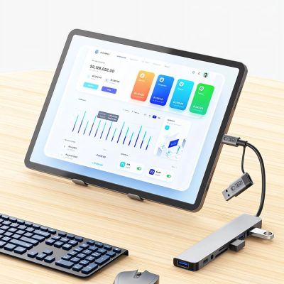 9. Tech-Protect HB06 HUB Adapter 8in1 TYPE-C + USB2.0 + USB3.0 + SD/TF + AV3.5 - gray