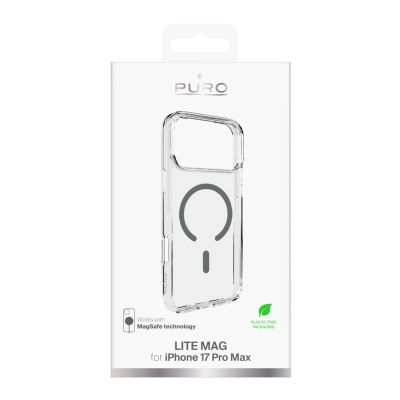 2. Puro Lite Mag TPU+PC Case Compatible with MagSafe for iPhone 17 Pro Max - Transparent with Gray Ring