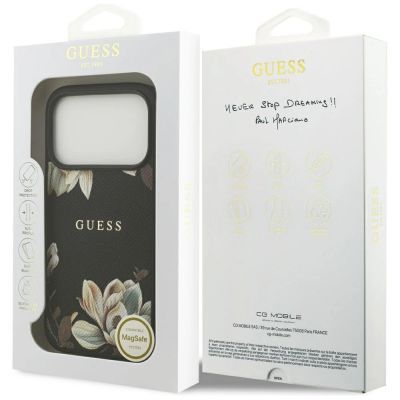8. Guess Grained Flowers Classic Logo MagSafe case for iPhone 17 Pro - black