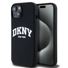 DKNY Liquid Silicone White Printed Logo MagSafe Case for iPhone 15 Plus / 14 Plus - Black