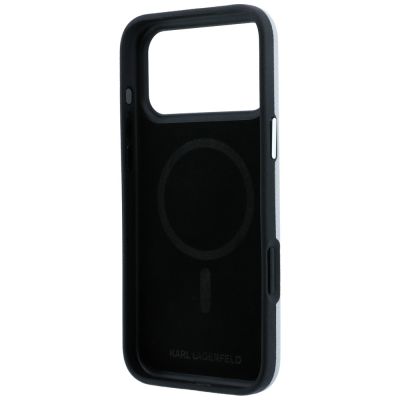 7. Karl Lagerfeld Grained Karl Head Metal MagSafe Case for iPhone 18 Pro Max / 17 Pro Max - Gray