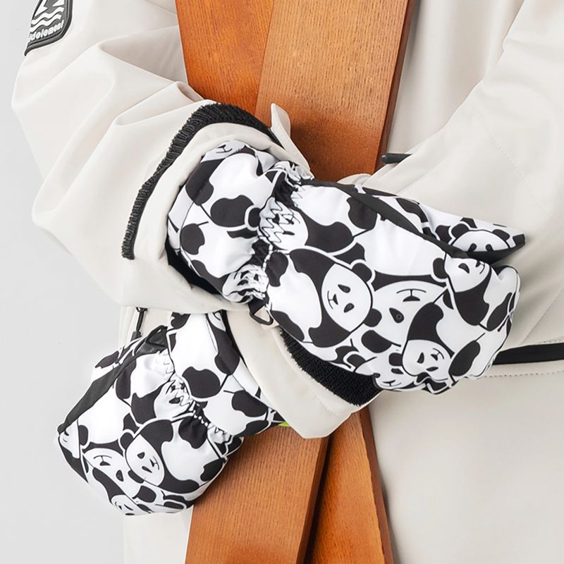 6. Qunature Panda Heat Transfer Ski Gloves Kids Size S - Black/White