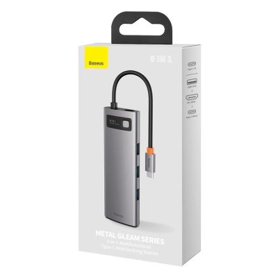 5. Baseus Metal Gleam 8in1 USB-C Hub - USB-C PD 100W 1x HDMI 4K 30Hz 1x SD and microSD card reader 3x USB-A 3.2 1xRJ45 - gray