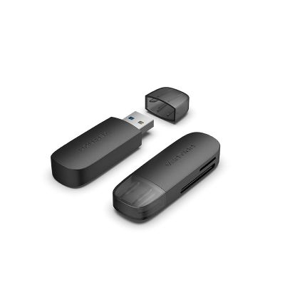2-in-1 USB 3.0 A Vention Card Reader (SD+TF) Black Dual Drive Letter