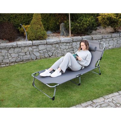 22. FOLDING CAMPING BED, 3-POSITION, 188 X 73 X 28 CM, DARK GREY