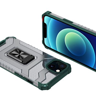 7. Crystal Ring Case Kickstand Tough Rugged Cover for iPhone 13 mini green