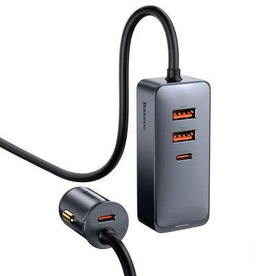 3. Baseus Share Together PPS Multi-port Fast charge Car Charger with Extension Cord 2U+2C 120W Space Gray