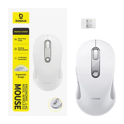 4. Baseus F02 Ergonomic Wireless Mouse USB 2.4GHz - White