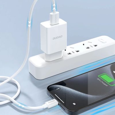 5. Dudao A4EU USB-A 2.1A wall charger - white + USB-A - USB-C cable