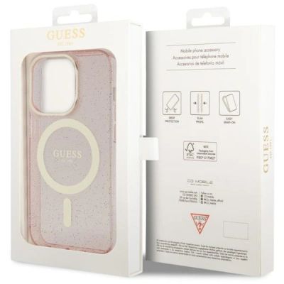 8. Guess GUHMP14LHCMCGP iPhone 14 Pro 6.1" pink/pink hardcase Glitter Gold MagSafe