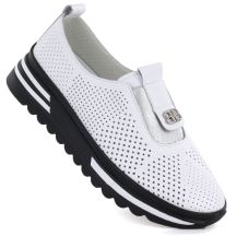 Women's leather openwork platform shoes, white, S.Barski 7092