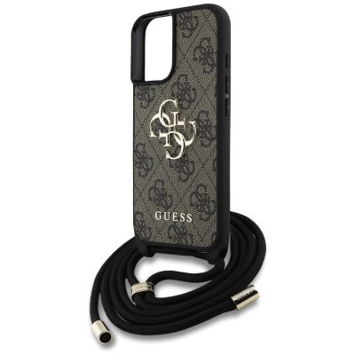 5. Guess 4G Big Logo Cord Stap Crossbody Case for iPhone 16 Brown