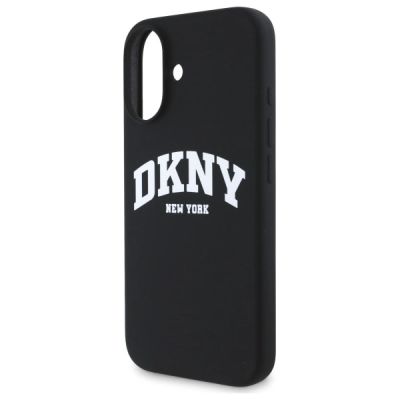 6. DKNY Silicone White Printed Logo MagSafe iPhone 16 Case - Black