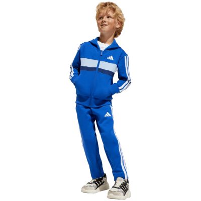 8. adidas Seasonal Essentials Tiberio 3-Stripes Fleece Tracksuit for Kids Blue JC7488