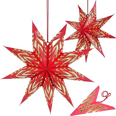 DECORATIVE HANGING PAPER STAR FSC 18x60CM RED 9 ARMS MICA