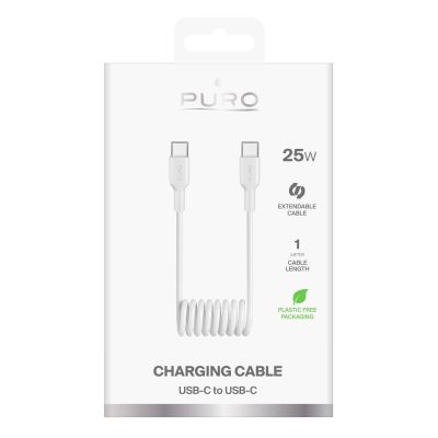 2. Puro 25W USB-C Spiral Cable - USB-C 1m - White