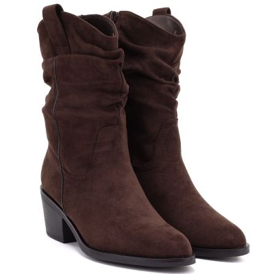 4. Women's ankle boots, ruffled cowboy boots, brown, Vinceza HX27-16536