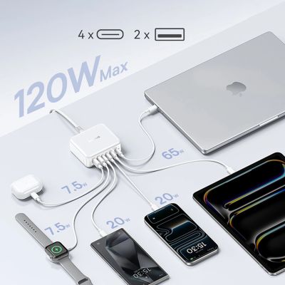 11. Baseus EnerFill FH21 120W Charging Station 4xUSB-C + 2xUSB-A - White