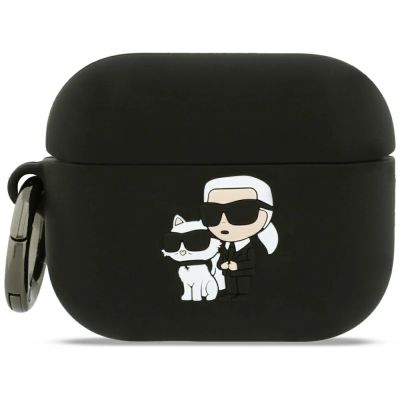 Karl Lagerfeld Silicone Karl & Chaupette Head 3D Case for AirPods Pro 3 - Black