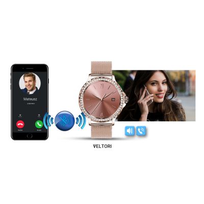 22. VELTORI VT320-1 Women's Smartwatch Gold Bracelet + Pink Silicone Strap