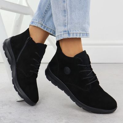 10. Women’s black suede leather ankle boots Rieker Z0022-00