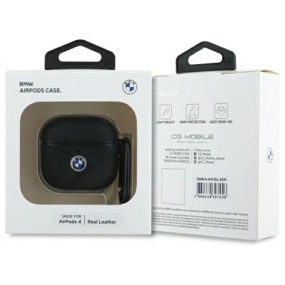 3. BMW BMA4SSLBK AirPods 4 cover black/black Geniune Leather Silver Logo