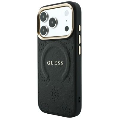 2. Guess Saffiano Peony & Ring MagSafe Case for iPhone 17 Pro Max / 18 Pro Max - Black