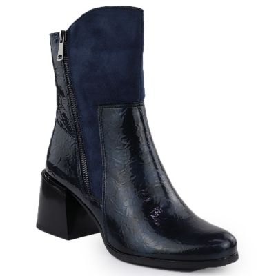 Women's Blue Patent Block-Heel Ankle Boots M.Daszyński SA269-1