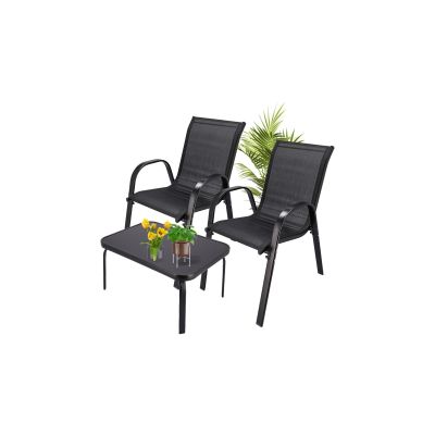12. Classic Black Forest textile garden furniture set, two chairs + black table