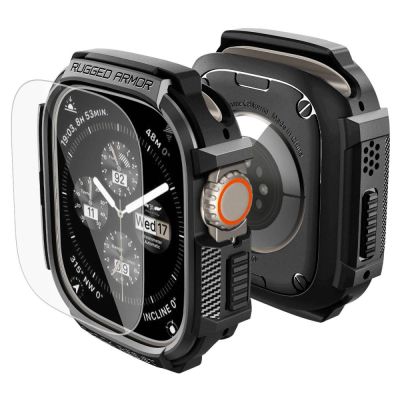 Spigen Rugged Armor Case + 9H Tempered Glass for Apple Watch Ultra 49mm - Matte Black