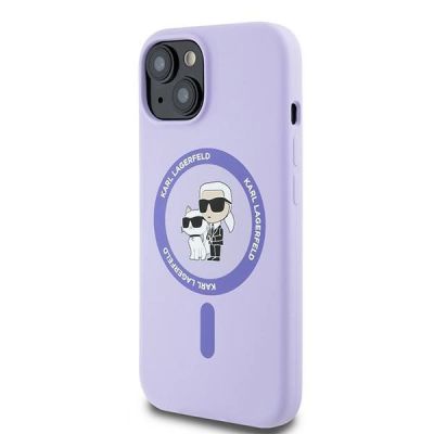 2. Karl Lagerfeld Silicone Karl&Choupette Heads Ring MagSafe iPhone 15 Case - Purple