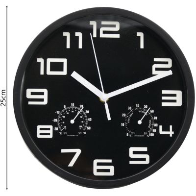 3. 25CM WALL CLOCK WITH THERMOMETER, BLACK