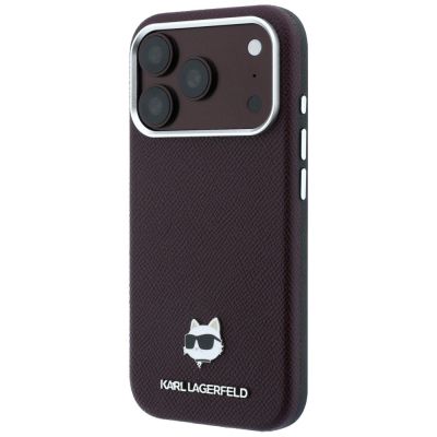 2. Karl Lagerfeld Grained Choupette Head Metal MagSafe case for iPhone 17 Pro / 18 Pro - burgundy