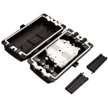 Flat fiber optic through joint for 48 splices COMPLETE (fully equipped: splice trays, splice protectors, mounting elements, heat shrink sleeves) ALANTEC