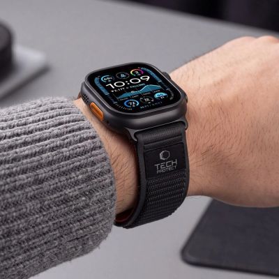 7. Tech-Protect Nylon Elite Strap for Apple Watch 44 / 45 / 46 / 49 mm – Black-Orange