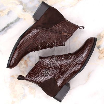 7. Filippo W PAW478B brown patent leather ankle boots with insulated crocodile skin