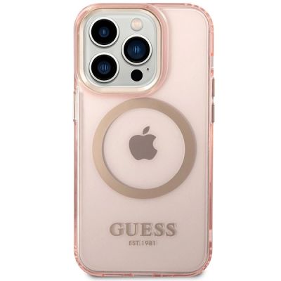 3. Guess GUHMP14XHTCMP iPhone 14 Pro Max 6.7" pink/pink hard case Gold Outline Translucent MagSafe