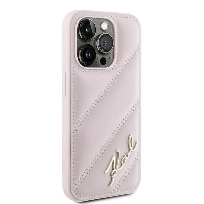 4. Karl Lagerfeld Diagonal Quilted Script case for iPhone 15 Pro - pink