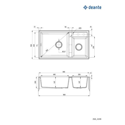 2. Deante Eridan 2-bowl sink without drainer - anthracite ZQE_T20B