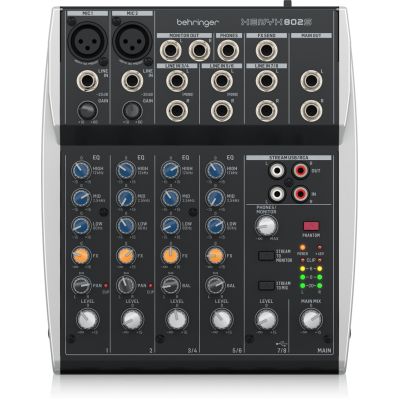 Behringer 802S - 8-channel compact analog mixer with USB interface designed specifically for podcasting, streaming and home recording