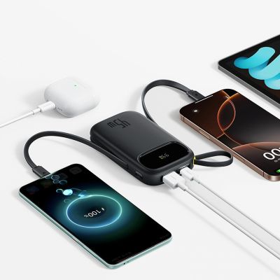 5. Baseus EnerFill FC31 20000mAh 45W Power Bank with Digital Display with 2 Built-in USB-C Cables - Black